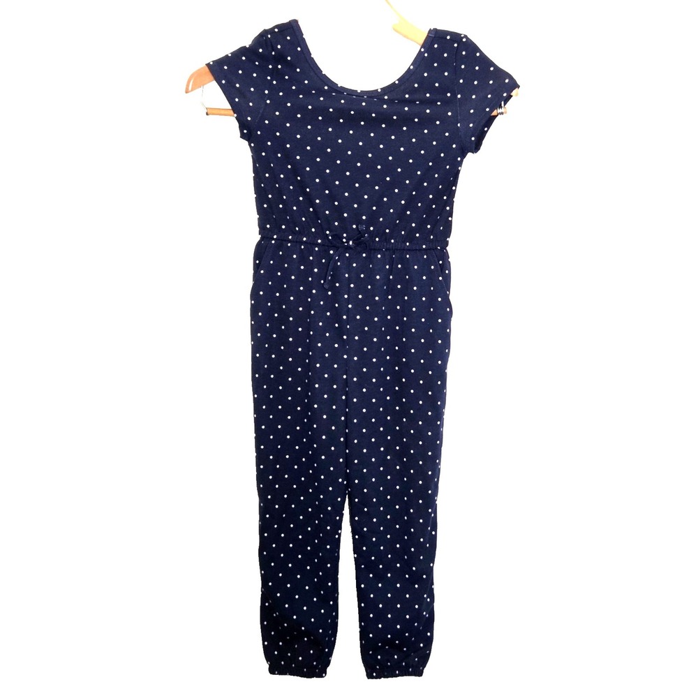 NWT Wonder Nation Girls XS (4-5) Navy Polka Dot Short Sleeve One‎ Piece Jumpsuit